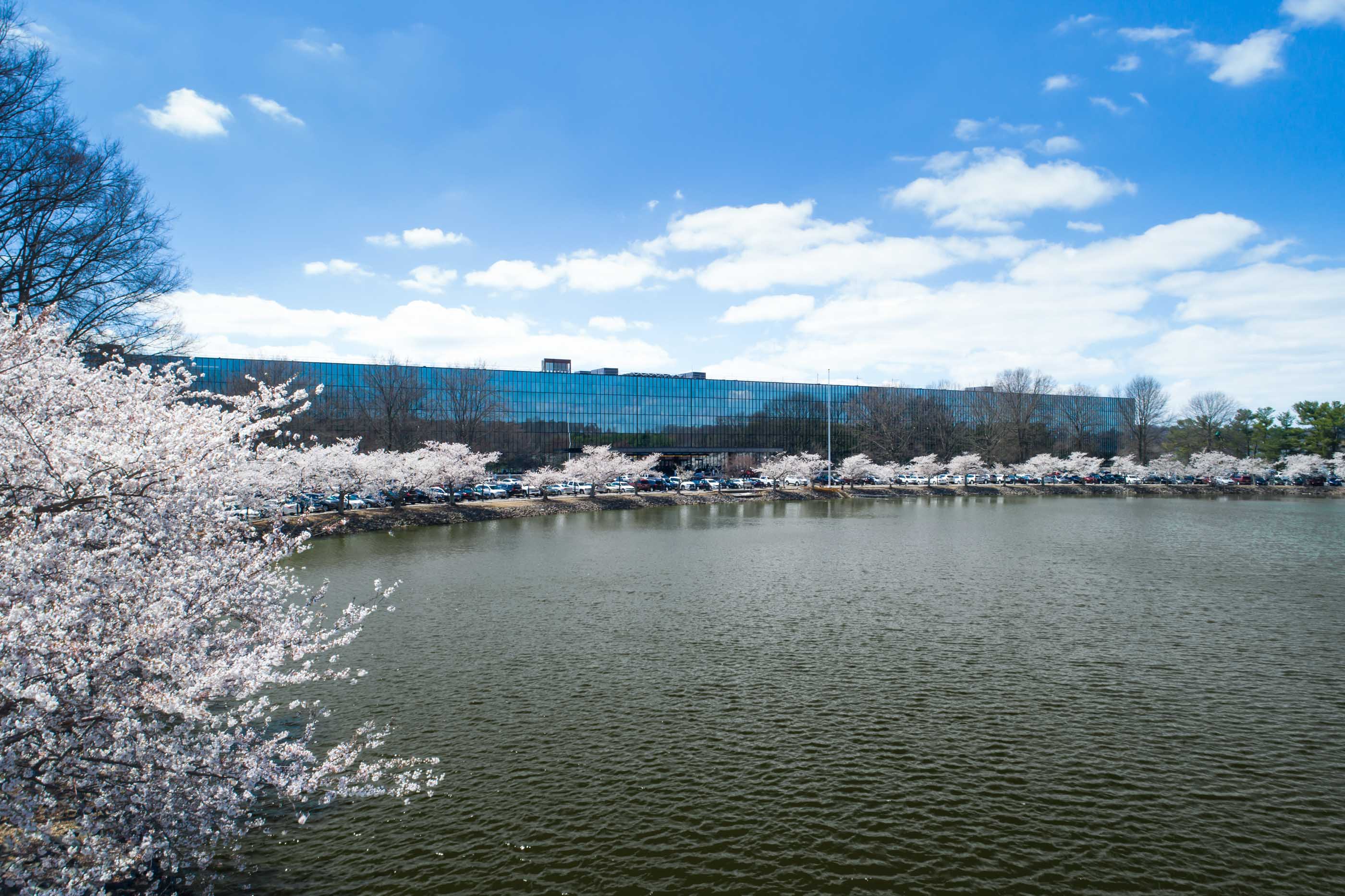 Bell Works Holmdel NJ Exterior with Spring Flowers Blooming