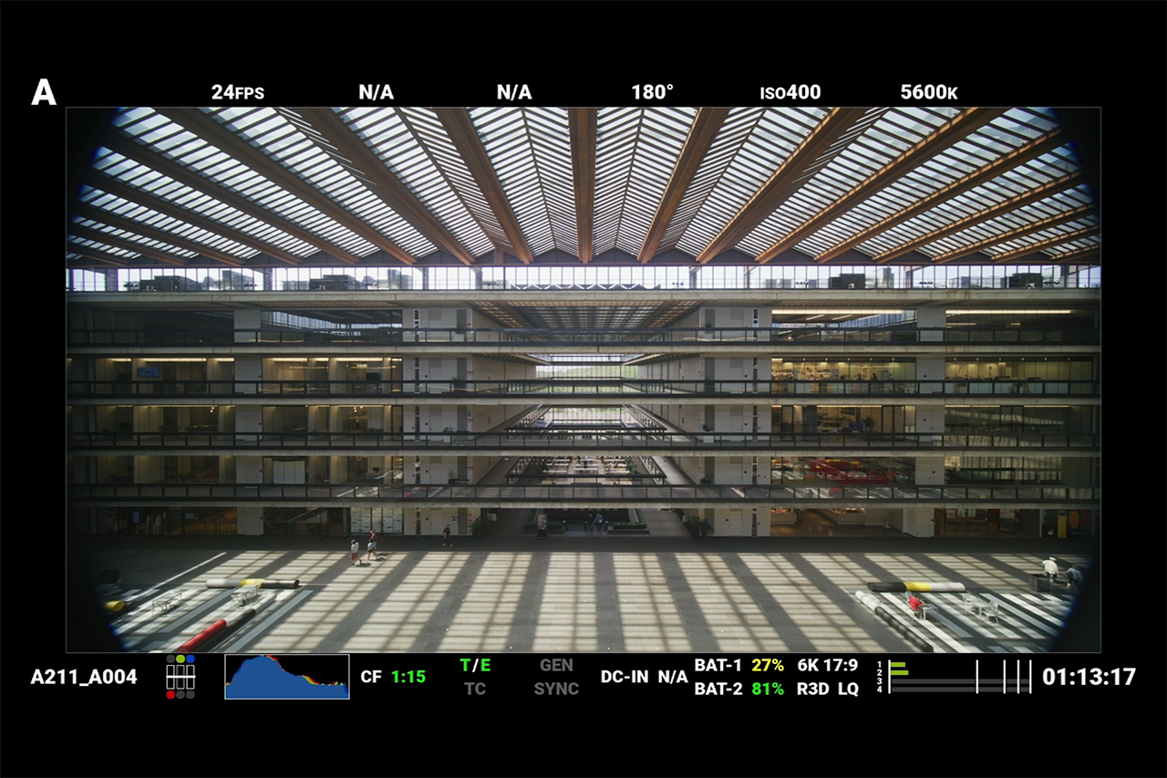 Camera monitor of Bell Works office atrium.